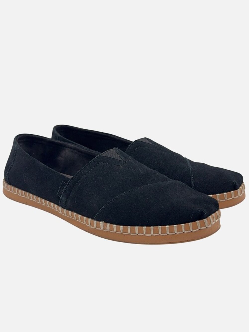 TOMS Alpargata Leather Wrap Black Suede Slip On Flats Espadrille 9